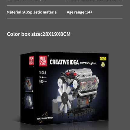 MOULD KING 10088 V8 Engine Model Building Kit 1:8 Scale MOC Car Engine Block Set STEM Toy for Adult Kid Collector’s Display Gif