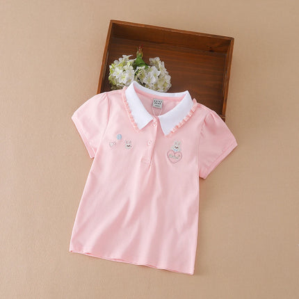3-12 Age Girls Polo Summer Children Short Sleeve T-shirts 2024 New Kids Turn Down Collar Clothing Baby Cotton Tops