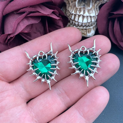 4pcs Gothic Thorn Heart Charms Spiky Burning Heart Pendant Punk Necklace Earring DIY Thorns Charms Jewelry Handicraft Making