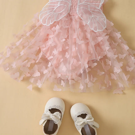 Pudcoco Infant Newborn Baby Girls Rompers Dress, Sleeveless Pleated Butterfly Tulle Patchwork A-line Dress for Party 0-24M