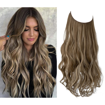 Synthetic No Clip Wave Hair Extensions Ombre Natural Black Blonde Pink One Piece False Hairpiece Fish Line Fake Hair Piece