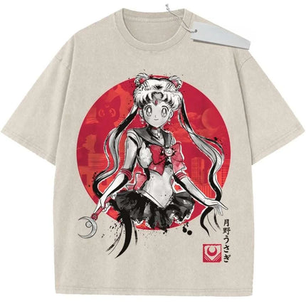 2026 Summer Men's Beige Washed T - Shirt Pokemon Slowpoke Big Face High - Quality Fabric for Casual Shopping