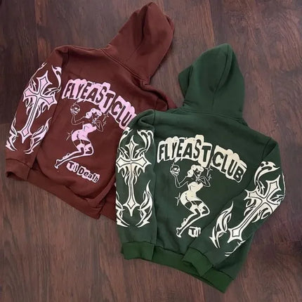 Hoodie with letter printing and cartoon pattern, hooded sweatshirt, 2026, Harajuku clothing, men's and women's tops, Gothic styl