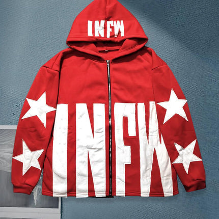 star pattern patchwork sweater letters long-sleeved pullover hoodie loose and fashionable trendy original street style vintage