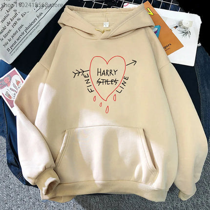 Happy Fine Line Print Hoodies Harry Styles Treat People Kindness Fashionable Sweatshirts Women's Top Clothing Y2k Pullover