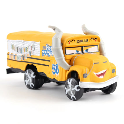 Original Disney Pixar Cars 3 Anime Figure School Bus Cartoon Model Car 1:55 Metal Die Casting Alloy Car Kids Toys Birthday Gifts