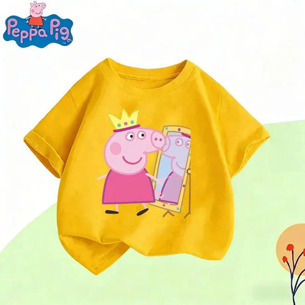 Peppa Pig 2026 Summer Cartoon Graphic 100% Cotton Print Hasbro Brand Children and Unisex T-shirt Casual Loose Breathable Y2k.