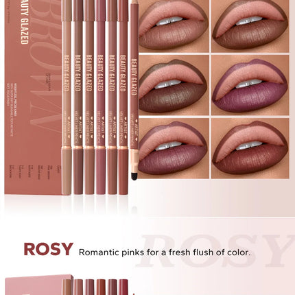 6pcs Matte Dual-Ended Lip Liner Pencils Set Long-Lasting Non-Drying Perfect for Lining Filling Lips Versatile for All Skin Typ