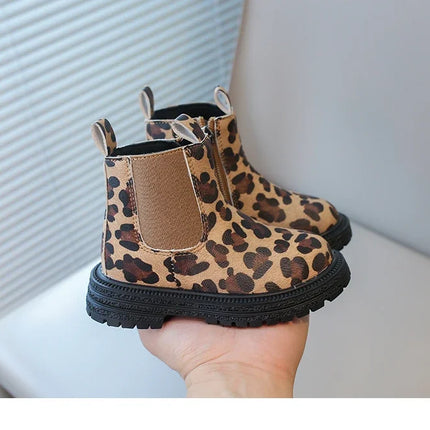 Kids Boots Leopard Prints Classic Little Boys Ankle Boots Side Zipper Fashion Classic Unisex Girls Rubber Boots Breathable Warm