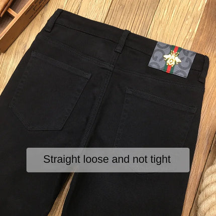 High-End Pure Black Straight Jeans Men's Spring and Autumn Fashion All-Matching Business Classic Stretch Casual Trousers