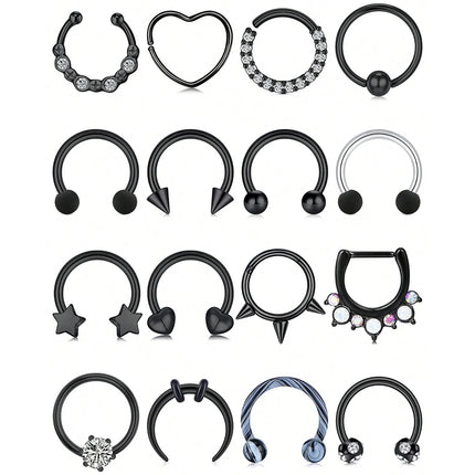 1pc Back Septum Rings Muti-Styles Punk 16gauge Stainless Steel Nose Rings Hoops Septum Clicker Daith Piercing Jewelry