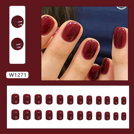 Fresh Flower 24 Pcs Press on Nails Pink Nail polish Glossy Artificial Finger Manicure Reusable False Nails for Women