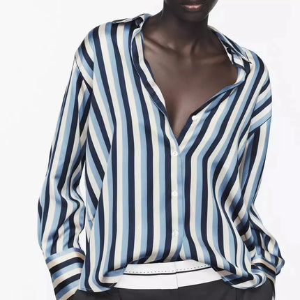 Classic Silk Satin Feel Shirt New Spring Collection Long Sleeve Polyester Fabric Women's Premium Fashion Regular Length