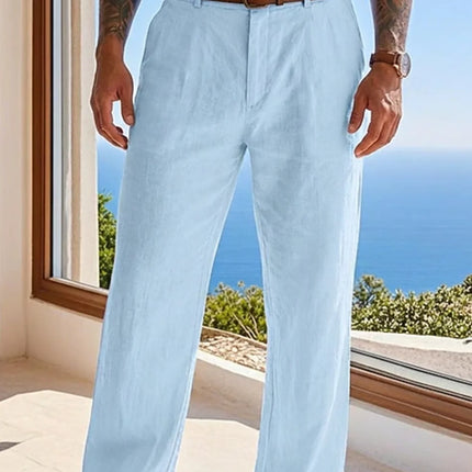 2025 summer men's cotton and linen oversized wide leg pants, men's artistic style elastic waist solid color casual loose pants