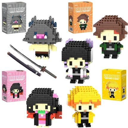 Anime Demon Slayer Rengoku Anjuro Micro Building Blocks Kimetsu No Yaibe Figure Tomioka Giyuu Bricks Kits Desktop Toys Gifts