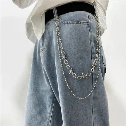 Punk Metal Cross Star Layered Chain Keychain For Women Men Waist Key Chain Wallet Jeans Hip-hop Pants Harajuku Belt Jewelry Gift