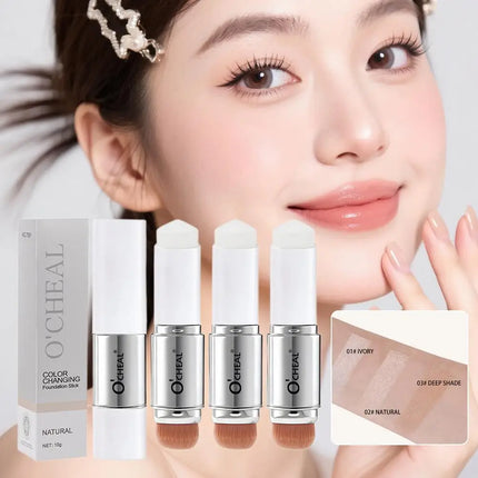 O'CHEAL Temperature Changing Foundation Stick Facial Coverage Blemishes Pores Double-Headed Face Matte Makeup Foundation Cream