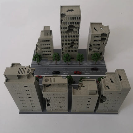 1:300 Simulation Miniature Building Model Battle Damaged City Hifh-rise House Models DIY Military Landscape Assembling Toys 1PCS