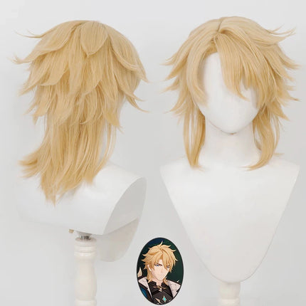 Anime Wig Varka Cosplay Wigs Genshin Game Role-Playing Wigs Short Blonde Synthetic Wig with Bangs Simulation Scalp Male Cos Wig