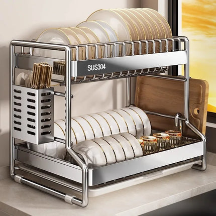 Bowl and dish storage rack, drain rack, 304 stainless steel kitchen storage rack