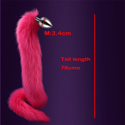 78cm Red Long Fox Tail Anal Plug Metal Butt Plug Prostate Massager Erotic Cosplay Accessories Adult Novelty Sex Toys For Couples