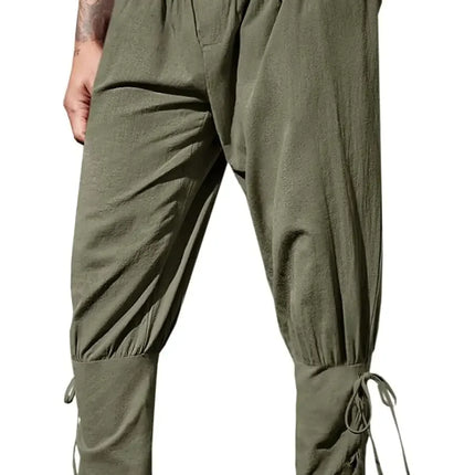 Mens Medieval Ankle Pants Renaissance Viking Pirate Lace Up Tapered Halloween Linen Costume Trousers Cargo Pants