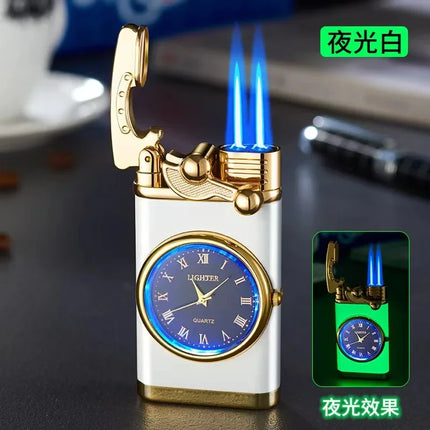Creative Real Watch Metal Rocker Arm Butane Gas Torch Lighter Windproof Double Jet Flame Cigar Lighters Smoking Gadgets For Men