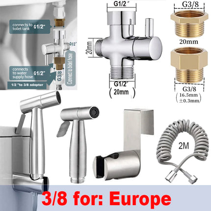 Handheld Bidet Toilet Sprayer Kit  stainless steel spray gun with 3 Way Valve，bellows Used for personal hygiene and pet bathing