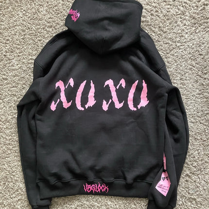 Vintage Y2k Black XoXo Hoodies Women Grunge Hip Hop Streetwear Sweatshirt Tops Goth Oversized Hoodie Women Clothing
