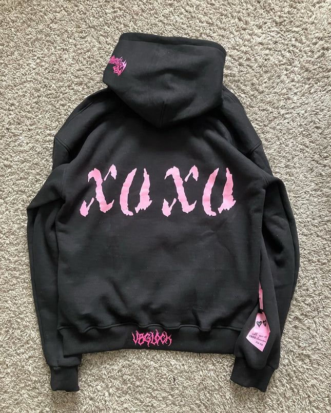 Vintage Y2k Black XoXo Hoodies Women Grunge Hip Hop Streetwear Sweatshirt Tops Goth Oversized Hoodie Women Clothing