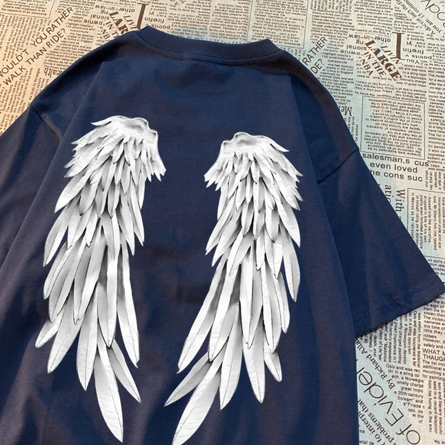 Angel Wings Personality Pattern T-Shirt Men Women Hip Hop Quality T-Shirts Creativity O-Neck Tops Personality Quality T-Shirts