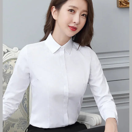 Women's Long Sleeve Anti-Light Shirt Spring Summer Workwear Professional Korean Style plus Size Uniform Button down Dress