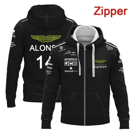 Aston Martin Fernando Alonso Men's Women's Hooded Zip-Up Sweatshirt, Essential for Racers, Spring/Summer 2026 Collection
