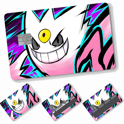 Anime Cartoon P-Pokemon-Gengar Stickers 4pcs PVC Credit Card Skin Stickers Removable Self-adhesive Protective Film