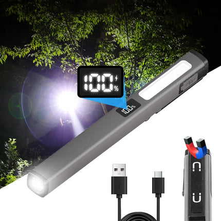 Multifunctional Work Light Cob Flashlight USB C Rechargeable, Aluminum Alloy Magnetic Pen Clip Headlamp Hand Free