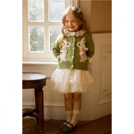 Knitted Jacquard Cardigan Jacket for Girls, Autumn Clothing for Kids, Knitted Cardigan for Baby Girls, Spring and Autumn Tops