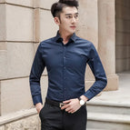 2XL / Solid dark blue long-sleeve shirt