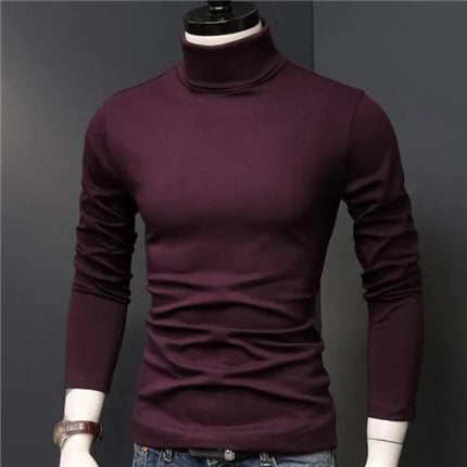 2026 Spring New Men's Turtleneck T-shirt Long Sleeve Slim Fit Solid Color High Elastic Bottoming Pullovers Basic Style Male Tops