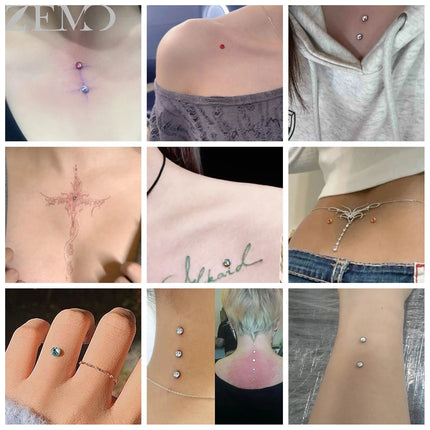 ZEMO 1 Piece 16G Stainless Steel Dermal Anchor Top 3MM/4MM Colorful CZ Crystal Micro Skin Diver Piercings Surface Body Piercing
