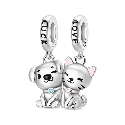 Hot Sale 925 Sterling Silver Dog Paw Print Fixed Clip & Shepherd Dog Dangle Charm Fits Bracelet Beloved Pet Pendant Gifts
