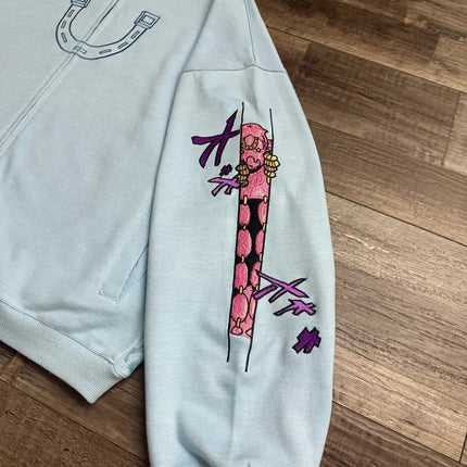 Women Shahzad Clothing Joestar Style Zip Hoodies Men JoJo Light Blue Star Tusk Print Oversized Embroidery Couple Sweatshirt Tops