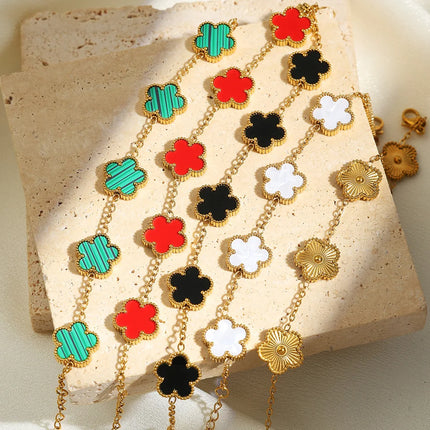 LUXUKISSKIDS Fashion Flower Necklace Earrings Set Jewelry Women Stainless Steel White Shell Clover Bracelet Jewelry Accessories