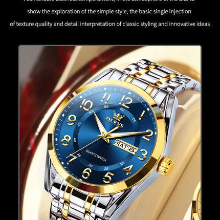 OLEVS Men's Watches Top Brand Luxury Original Quartz Watch for Men Stainless Steel Waterproof Luminous Date Week Business Watches
