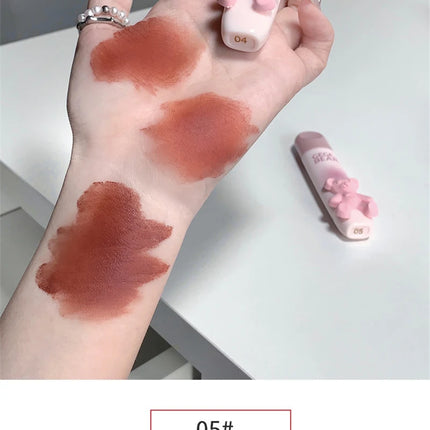 Cute Bear Lip Gloss Waterproof Long Lasting Non Fading Matte Lip Glaze Moisturing Non-marking Red Brown Velvet Liquid Lipsticks