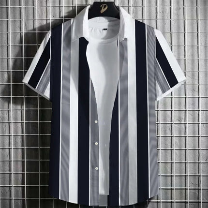 Stripe Men's Shirt Flower 2025 3d Print Shirt Casual Short-sleeved Tops Beach Party Shirts Man Hawaiian Shirt Male Clothes Loose