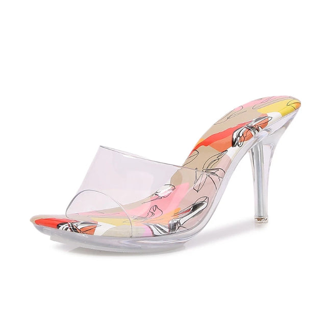 Summer Open-Toe High Heels Wear Temperament Colored Sandals Crystal Transparent Large-Size Sandals Fashionable And Comfortable