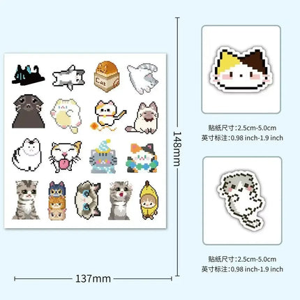 100Pcs Cute Pixel Cat Stickers kawaii kitten Decals For Laptop Scrapbook Luggage Guitar Helmet DIY Graffiti Stickers