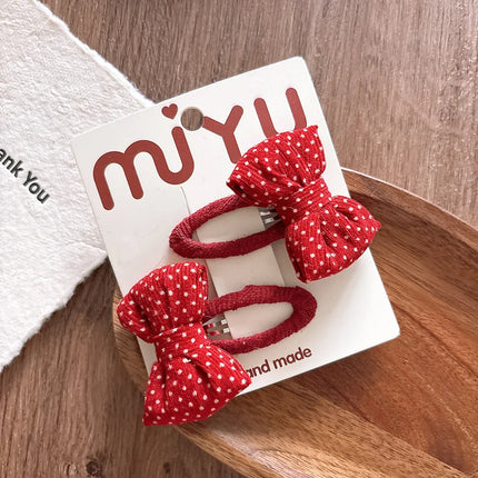 2pcs/set Red Color Korean Fashion Kids Girl Hair Clip Sweet Dot Plaid Bow Barrettes for Children Hedawear Hair Accessories