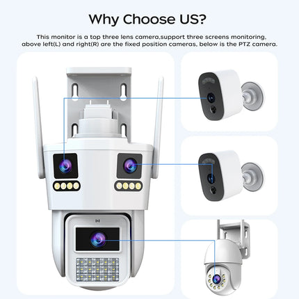 JOOAN 6K 12MP WiFi Outdoor Camera Three Len AI Motion Tracking PTZ  Video Camera Security Protection Waterproof Surveillance