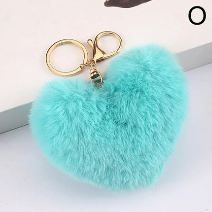 Rainbow Plush Ball Keychain Large Heart Pompom Key Chain for Women Car Bag Pendant Fashion Jewelry Fluffy Love Pompons Keyring